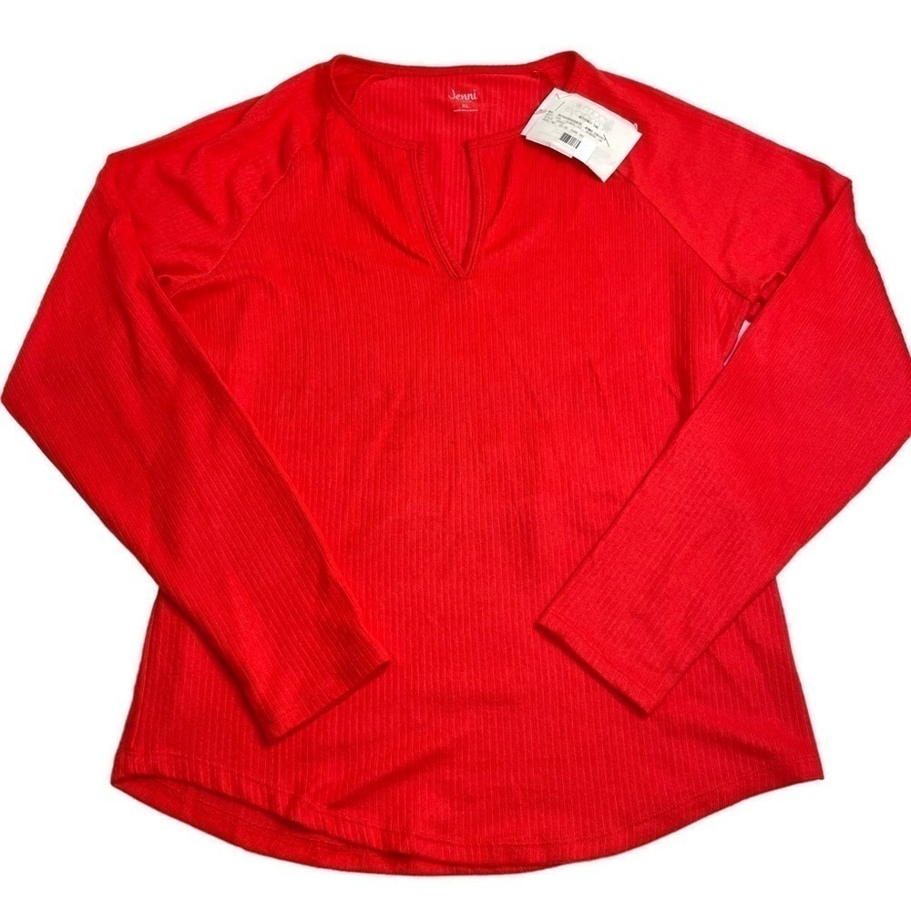 Jenni Split Neck Ribbed Pajama Top Papaya Punch XL New